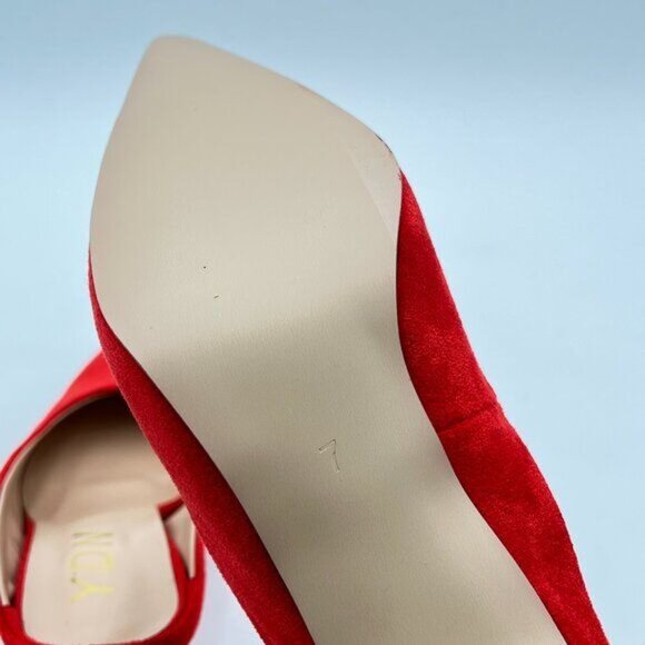 YDN Red Suede Pointed Toe Thin Mid Heel Backless Mules Pumps Slip On Slide Dress - Picture 5 of 8